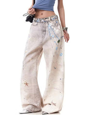 Designer Graffiti Print Boyfriend Jeans