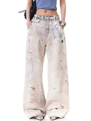 Designer Graffiti Print Boyfriend Jeans