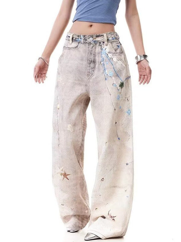 Designer Graffiti Print Boyfriend Jeans