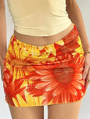Resort Style Floral Print Mini Skirt