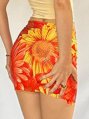 Resort Style Floral Print Mini Skirt