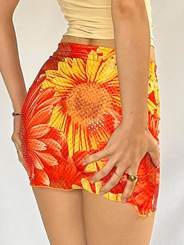 Resort Style Floral Print Mini Skirt