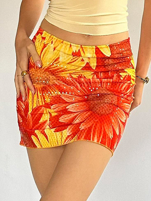 Resort Style Floral Print Mini Skirt