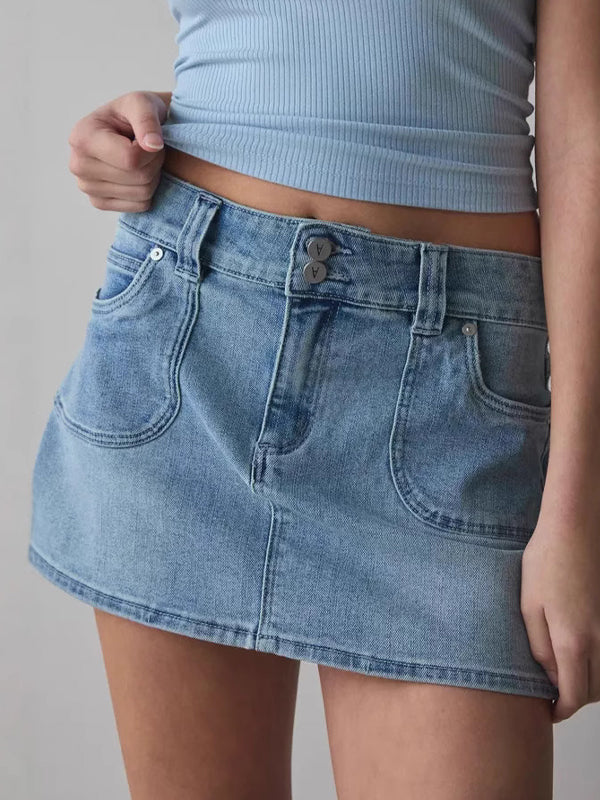 Double Button High Waist Mini Skirt