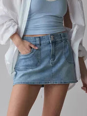 Double Button High Waist Mini Skirt