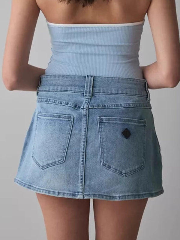 Double Button High Waist Mini Skirt