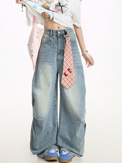 Aged Pleated Loose Boyfriend Jeans