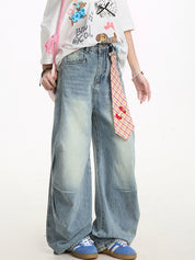 Aged Pleated Loose Boyfriend Jeans