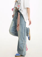 Aged Pleated Loose Boyfriend Jeans