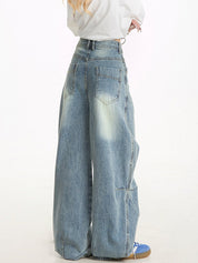 Aged Pleated Loose Boyfriend Jeans
