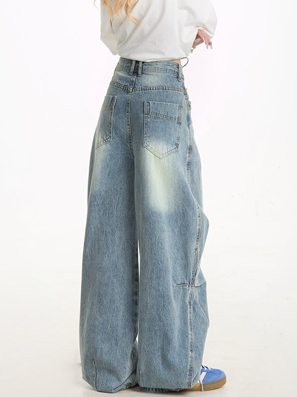 Aged Pleated Loose Boyfriend Jeans