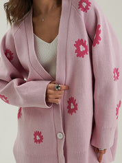 Printed Single-Breasted Button Cardigan