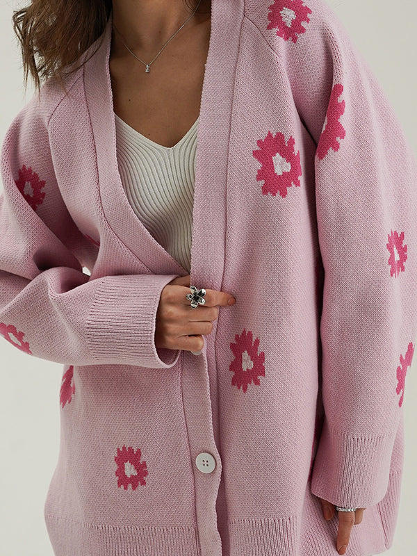 Printed Single-Breasted Button Cardigan