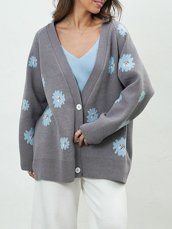 Printed Single-Breasted Button Cardigan