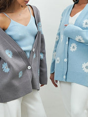 Printed Single-Breasted Button Cardigan