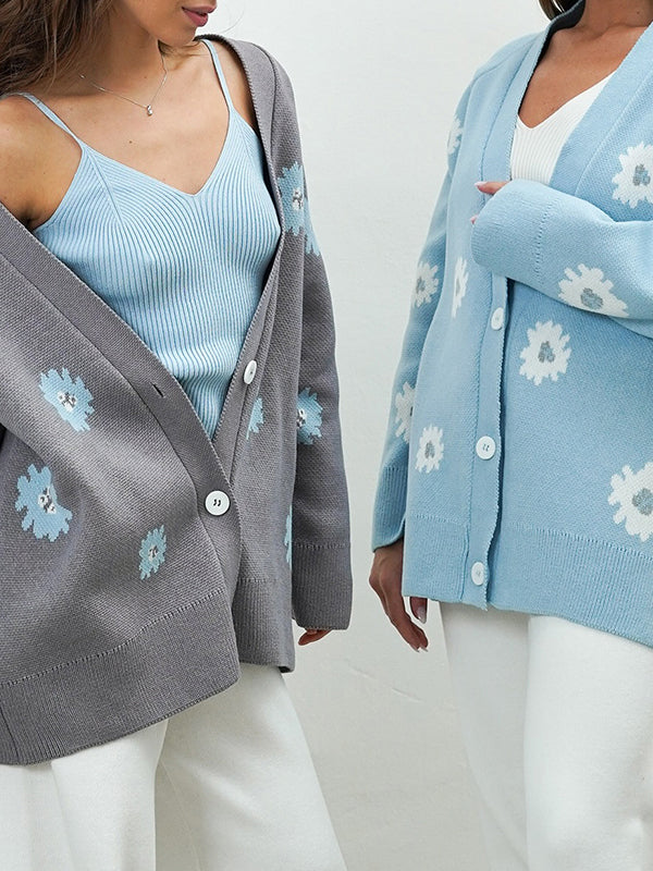 Printed Single-Breasted Button Cardigan