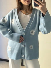 Printed Single-Breasted Button Cardigan