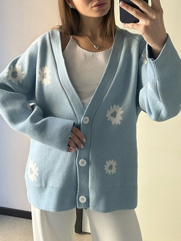 Printed Single-Breasted Button Cardigan