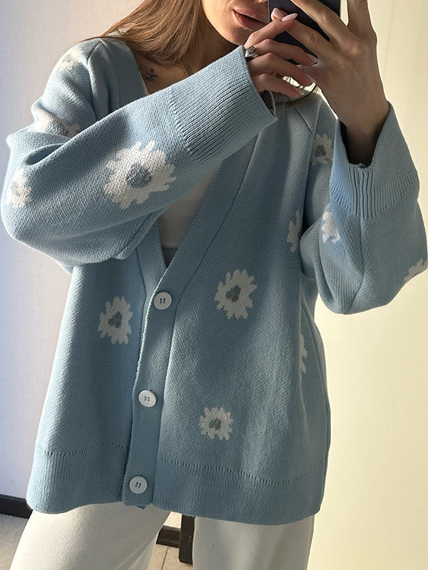 Printed Single-Breasted Button Cardigan