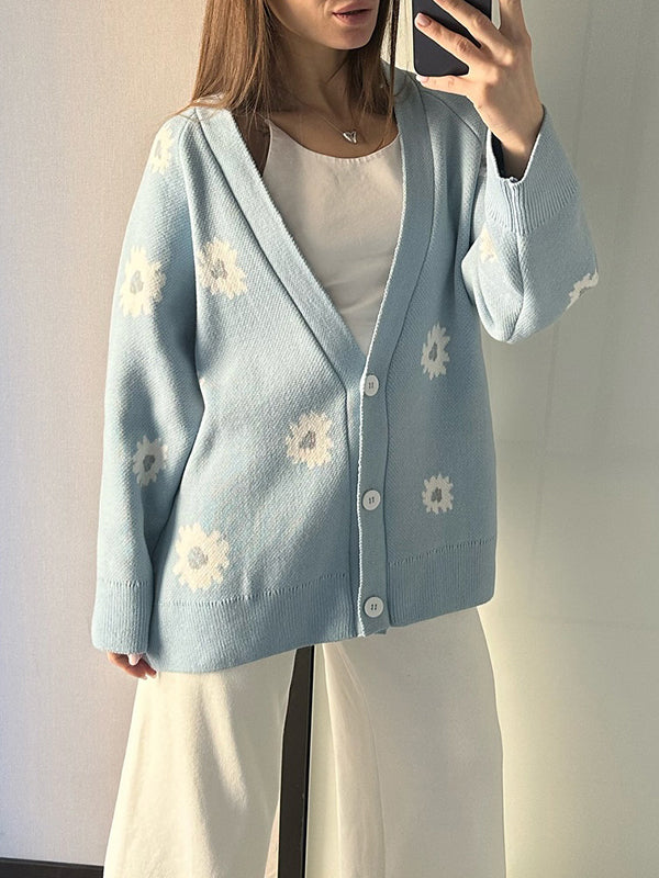 Printed Single-Breasted Button Cardigan