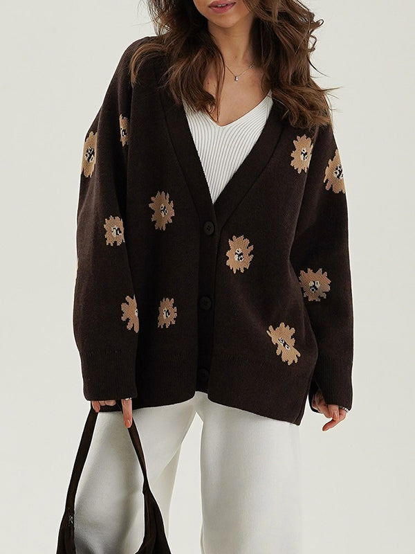 Printed Single-Breasted Button Cardigan