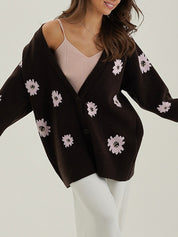 Printed Single-Breasted Button Cardigan