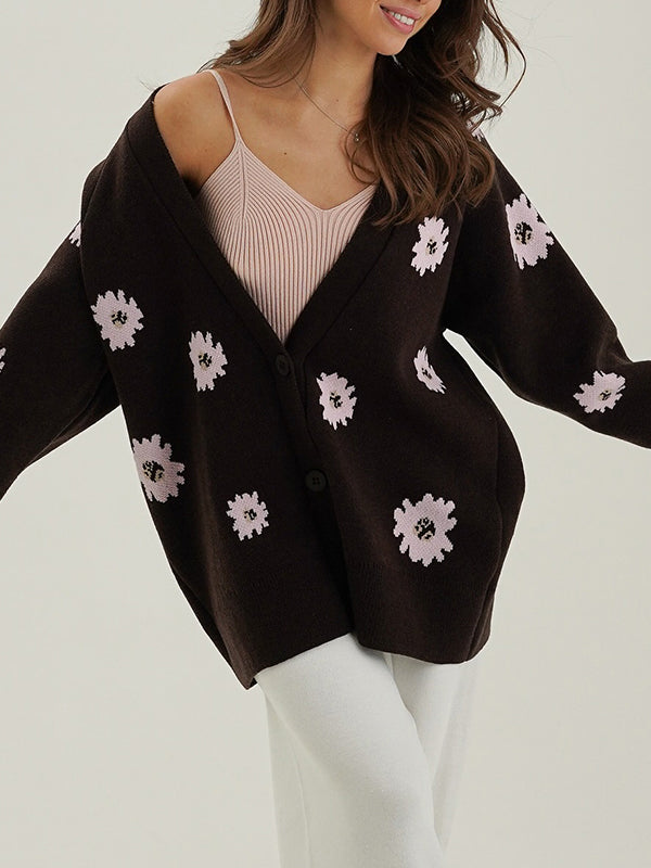 Printed Single-Breasted Button Cardigan