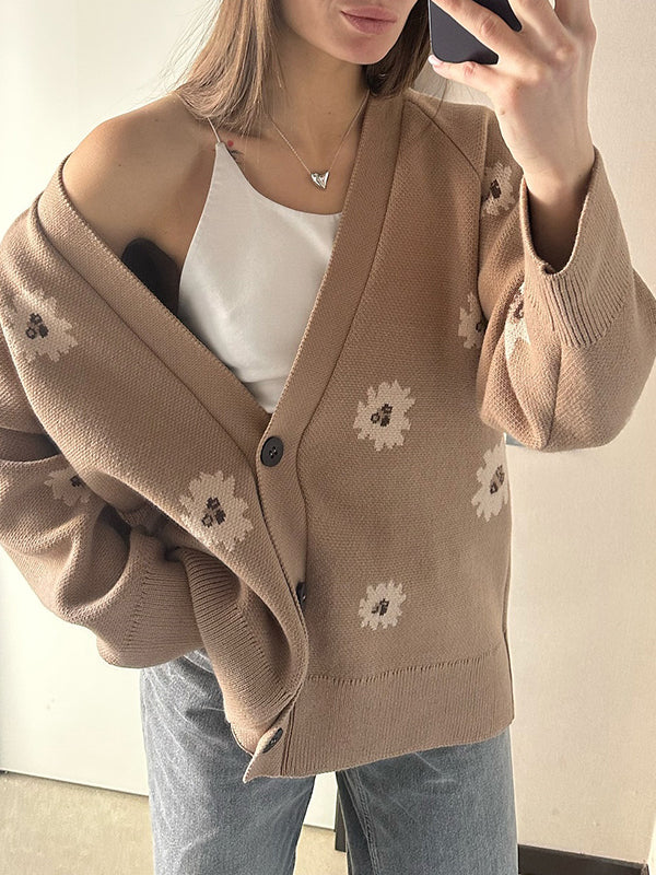 Printed Single-Breasted Button Cardigan