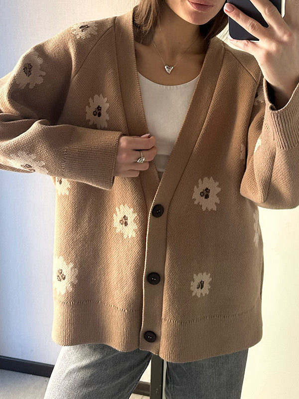 Printed Single-Breasted Button Cardigan