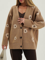 Printed Single-Breasted Button Cardigan