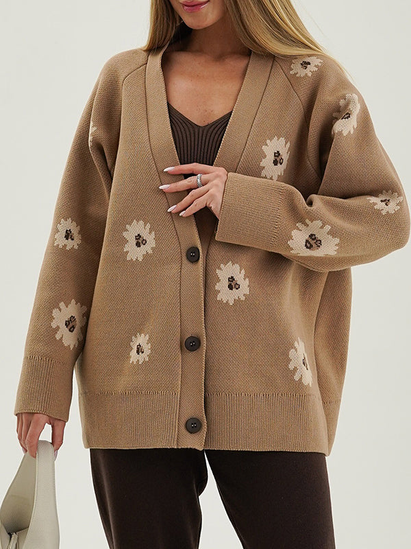 Printed Single-Breasted Button Cardigan