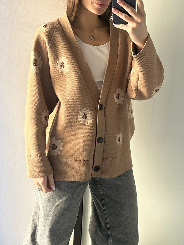 Printed Single-Breasted Button Cardigan