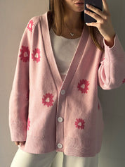 Printed Single-Breasted Button Cardigan