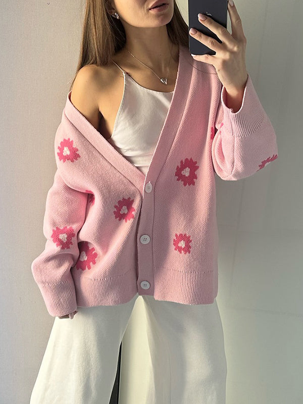 Printed Single-Breasted Button Cardigan