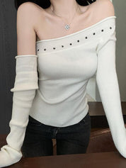 Spicy Girl Style Rhinestone Slanted Shoulder Long Sleeve