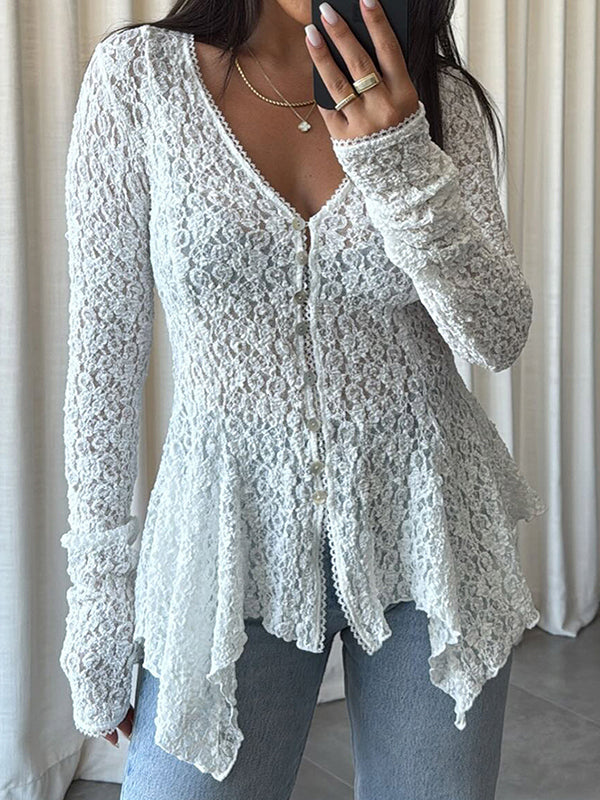 Lace Patchwork Solid Colour Cardigan