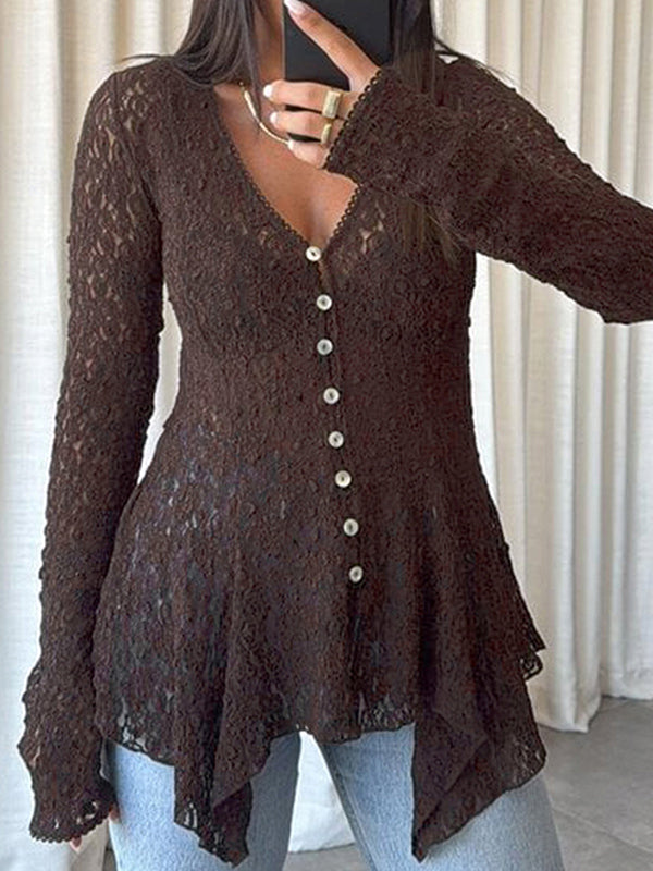 Lace Patchwork Solid Colour Cardigan