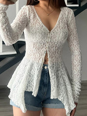 Lace Patchwork Solid Colour Cardigan