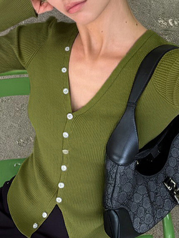 Hot Girl Single Row Button Slim Fit Cardigan