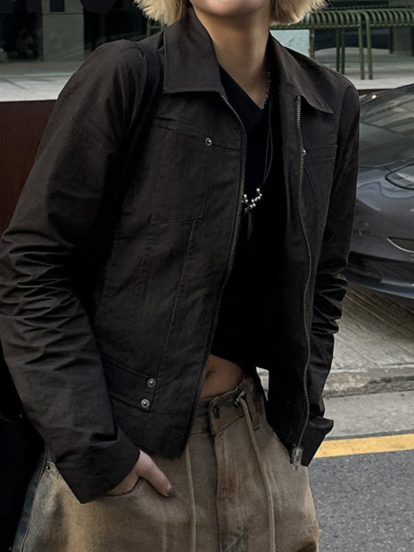Workwear-Style Basic Solid Colours Jacket