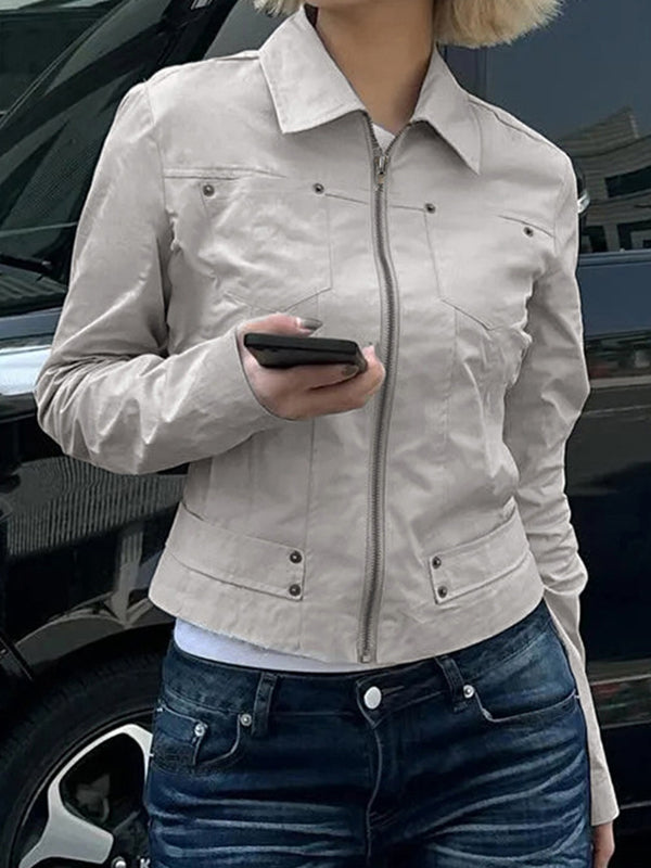 Workwear-Style Basic Solid Colours Jacket