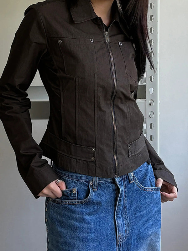 Workwear-Style Basic Solid Colours Jacket
