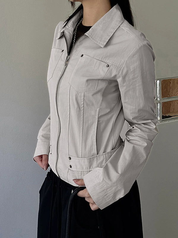 Workwear-Style Basic Solid Colours Jacket
