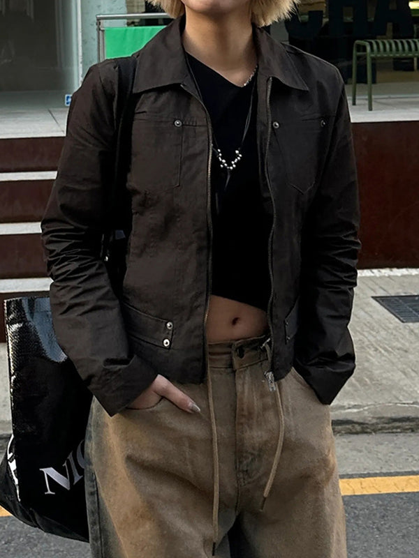 Workwear-Style Basic Solid Colours Jacket