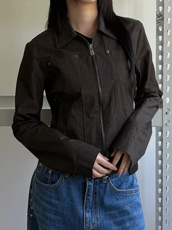 Workwear-Style Basic Solid Colours Jacket