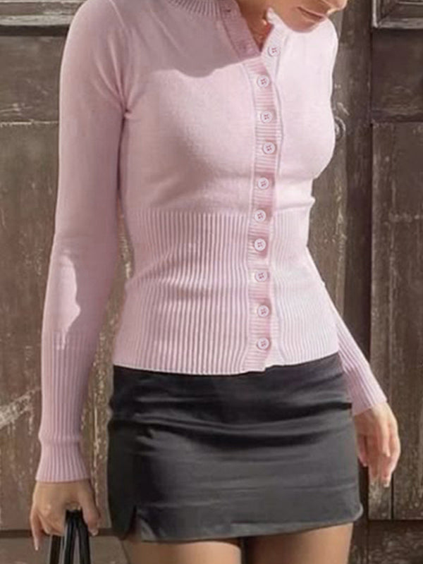 Round Neck Single Button Cardigan
