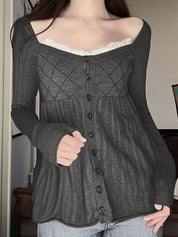 Sweet Style Lace Square Neckline Cardigan