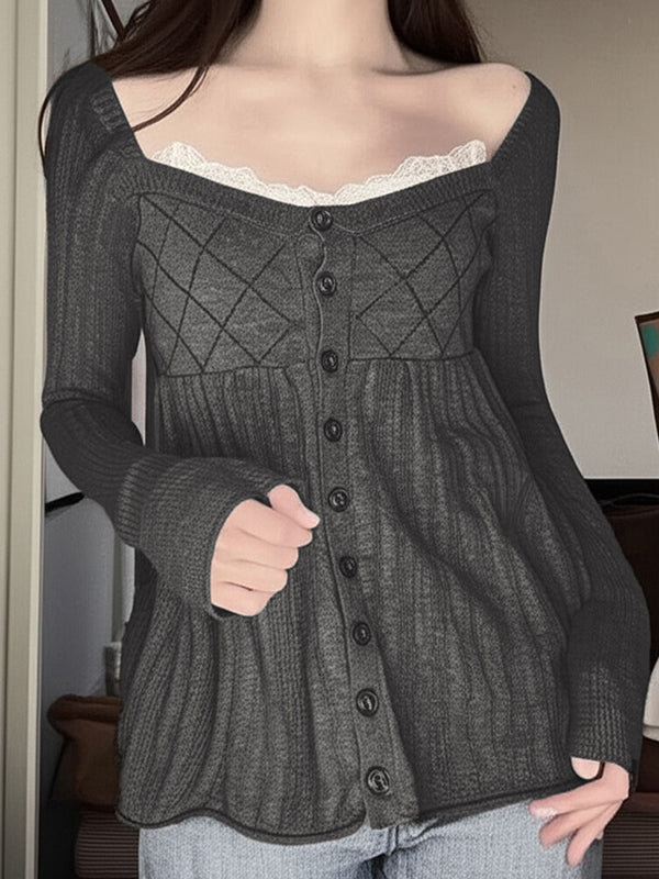 Sweet Style Lace Square Neckline Cardigan