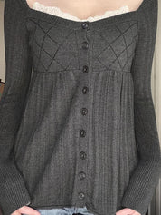 Sweet Style Lace Square Neckline Cardigan