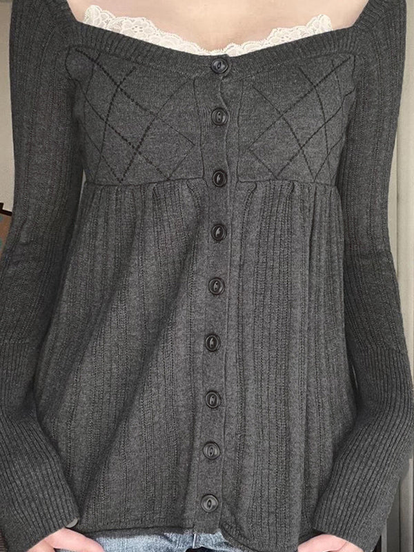 Sweet Style Lace Square Neckline Cardigan